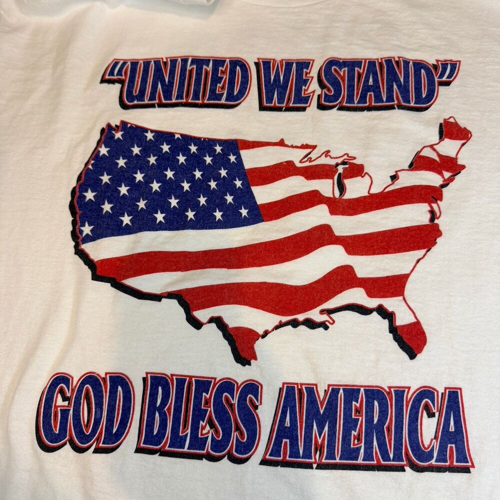 VINTAGE United We Stand T-Shirt White Y2K America Flag Graphic Unisex Size XL
